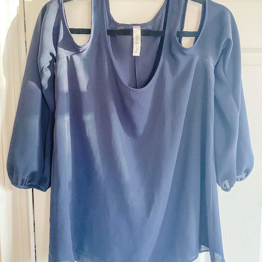 Lovely Day Open Shoulder Navy Blouse